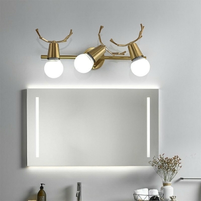 Metal Brass Industrial Mirror Front Lamp Antlers Design 3-Head Wall Lamp