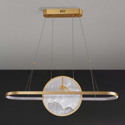Metal Round Suspension Lighting Simple LED 31.5 Inchs Height Golden Island Lamp in Natural Light for Restaurant