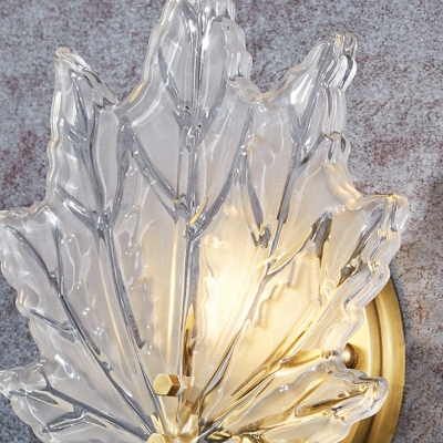 Modern Decoration Wall Lamp 8 Inchs Wide Glass Maple Leaf Wall Lighting Ideas in White for Bedroom