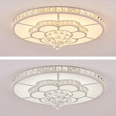Modern LED Flush Mount Round Crystal Ceiling Light Lamp in White for Room