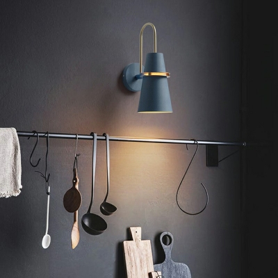 Nordic Iron Shade Wall Sconce Flared Shape Macaron Colour 1-Head Wall Lantern with Arc Arm