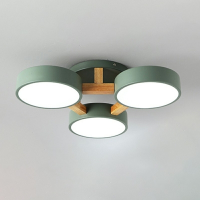 Nordic Style Circle Shape Semi Flush Mount Ceiling Light Wooden Indoor Flush Mount Lighting