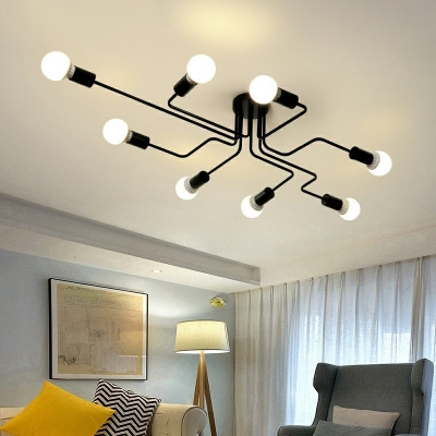 Retro Industrial Style Spider Shape Wrought Iron Elbow Ceiling Lamp Flush Mount Dining Room Light