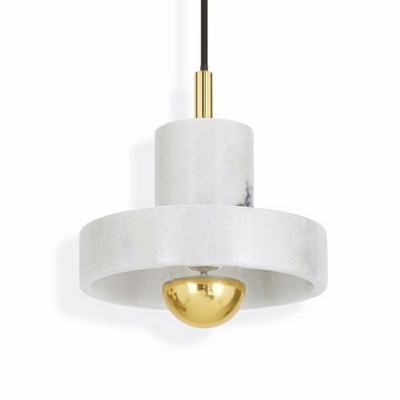 Stone Pot Lid Hanging Lamp Minimalist Single-Bulb in Marble Ceiling Lighting for Living Room