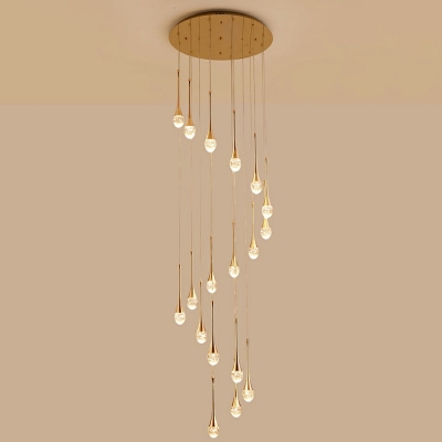 Stylish Modern Teardrop Pendant Lamp Warm Light Clear Crystal Loft House Multi Light Ceiling Light in Gold