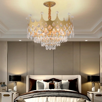 Tiered Pendant Chandelier Contemporary Crown Crystal Gold Ceiling Suspension Lamp