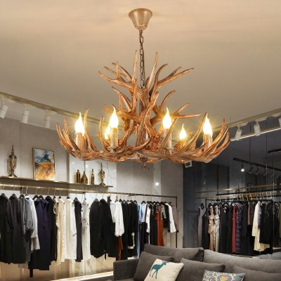 Traditional Pendant Chandelier Antler Living Room Hanging Pendant Lamp with Wrought Iron Hanger