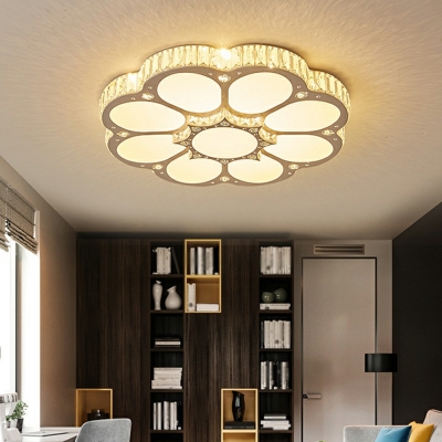 White Flower LED Ceiling Light Modern Crystal Flush Mount Ceiling Lamp for Living Room