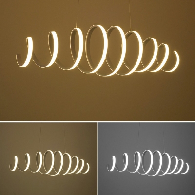 White Minimalist Dining Room Island Pendant Spiral Design Acrylic LED Island Light with 47 Inchs Height Adjustable Cord