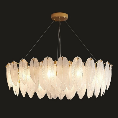 White Textured Glass Leaf Chandelier Contemporary with 39.5 Inchs Height Adjustable Cord Hanging Light Kit