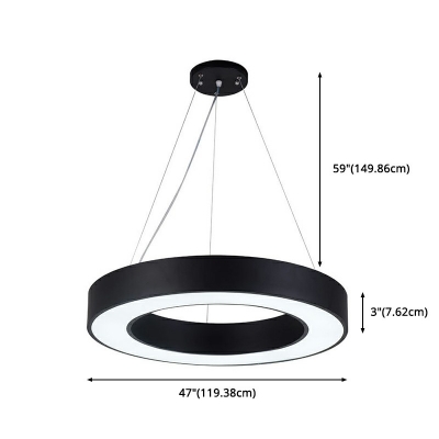 1 Light LED Hollow Office Pendant Lamp Metal Round Pendant in Black