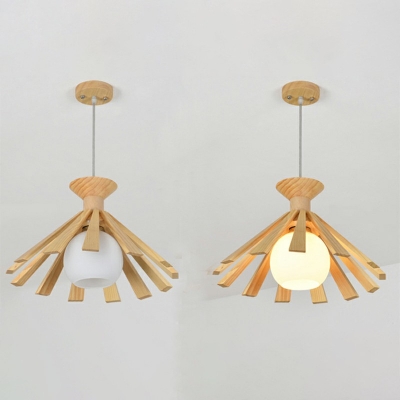 Cone Frame Modern Dining Room Pendant Wood 1-Bulb Hanging Lamp for Dining Room