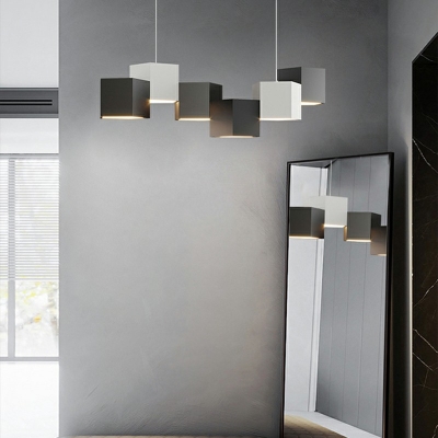 Cube Shade Island Light Minimalist Living Room Metal LED 6-Head Island Fixture in 3 Colors Light