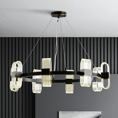 Dusty Clear Geometric Hanging Chandelier Post Modern Acrylic Suspended Light in Black