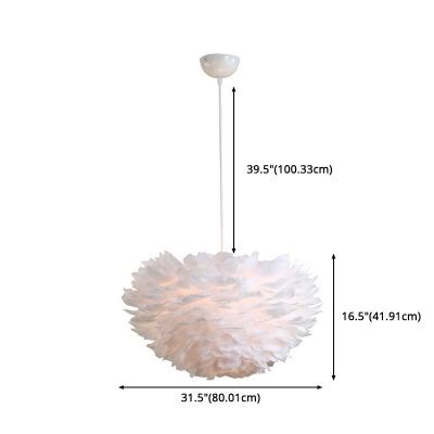 Feather Sphere Nordic Style Pendant Lamp Feather Bedroom Hanging Chandelier with 39.5 Inchs Height Adjustable Cord