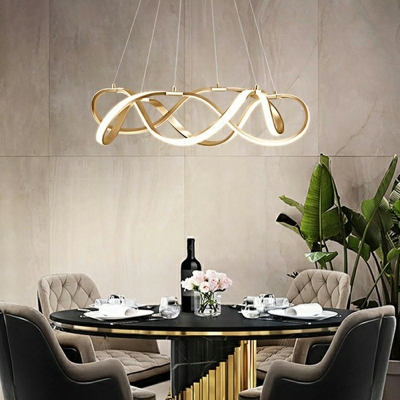 Golden Low Profile Chandeliers Curved LED Pendant Light Room Deco LED Chandeliers for Kitchen Dining Room Bedroom
