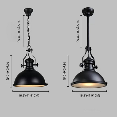 Industrial Pendant Light Bowl Black for Dining Room Staircase with 39.5 Inchs Height Adjustable Cord