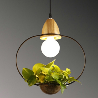 Iron Pendant Light Fixture Industrial 1-Light Dining Room Ceiling Hang Light with Plant Decor