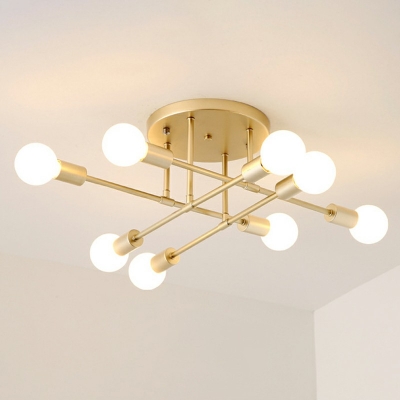 Iron Sputnik Linear Semi Flush Lighting Modernist 8 Inchs Height Ceiling Lamp with White Globe Glass