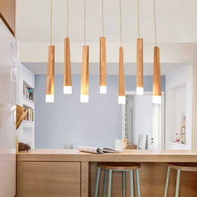 Linear Restaurant Pendant Light Simple Style Wooden Suspension Light for Dining Room