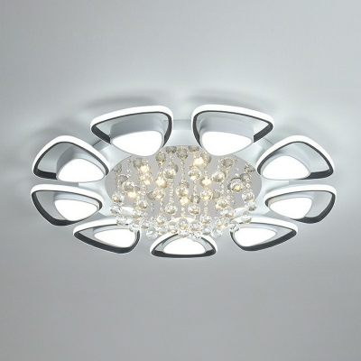 Metal Linear Curved Semi Flush Mount Modern Flower Design Black and White LED Crystal Ceiling Light