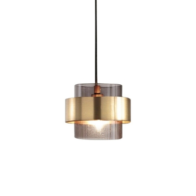 Metal Shade Pendant Nordic Restaurant Cylinder Lid Form 1-Head Hanging Lamp with Smoke Glass Shade