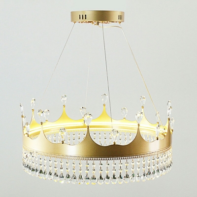 Modern Gold Chandelier Crown Shaped Crystal Pendant Light for Living Room
