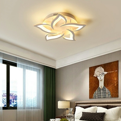 Multi Light LeavesLED Ceiling Lamp Modern Fashion Arcylic Semi Flush Mount Light in White for Living Room
