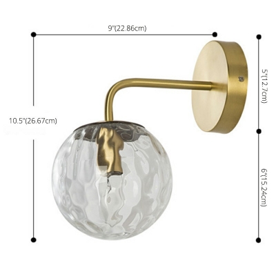 Nordic Style 1 Head Round Wall Light Metal and Clear Crystal Single Light Brass Wall Lamp for Bedroom