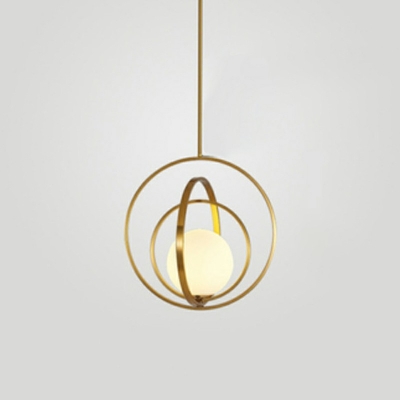 Opal Glass Ball Drop Pendant Postmodern Hanging Ceiling Light with Ring Guard in Gold