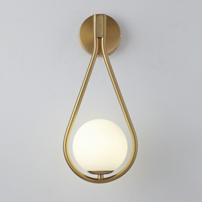 Opaline Glass Ball Wall Light Kit Simple Single Milk Glass Wall Lamp with Teardrop Stand