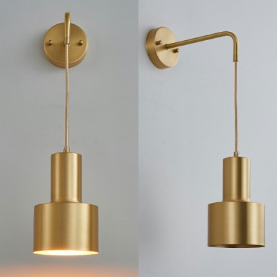 Retro Style Metal Single Light Wall Lamp Cylindrical Suspender Wall Sconce for Bedroom