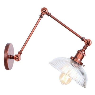 Ribbed Glass Dome Mirror Front Lamp Industrial Adjustable Metal Arm 1-Bulb Wall Lamp