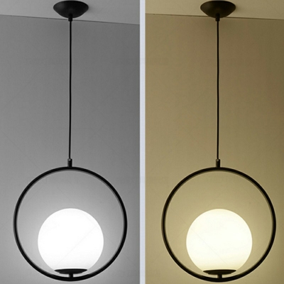 Ring Hanging Light with White Glass Ball Shade Mini Pendant Fixtures for Bedroom Kitchen