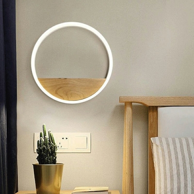 Ring Shape Wooden Wall Light Fixture LED Nordic Decoration 2.5 Inchs Wide Wall Lamp for Corridor Bedroom