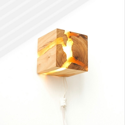 Wooden LED Wall Lighting 3 Inchs Wide Fixture Elm Crackle Resin Wall Lighting Ideas for Corridor in Warm Light