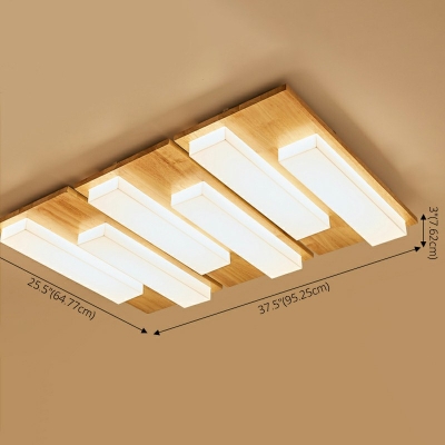 Wooden Linear Semi Flush Chandelier 3 Inchs Height Cartoon Ceiling Light for Living Room