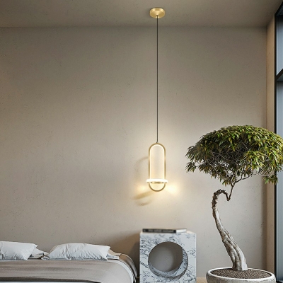 14 Inchs Height LED Pendant Postmodern Bedroom Arcylic Oval and Ring 1-Light Hanging Lamp