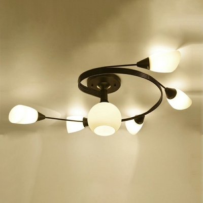 4/6 Heads White Glass Lamp Swooping Arm Living Room Semi Flush Mount Light
