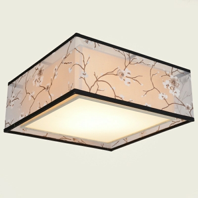 5 Heads Flush Mount Lamp Traditional Fabric Square Ceiling Fixture for Bedroom Dining Room