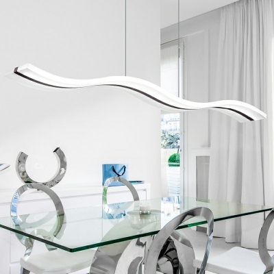 Acrylic White Linear Island Light Modern Dining Room Wave Design LED 39 Inchs Length Island Pendant