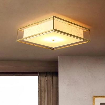American Country Copper Ceiling Lamp Square Fabric Tulle Shade Flush Bedroom Ceiling Lights