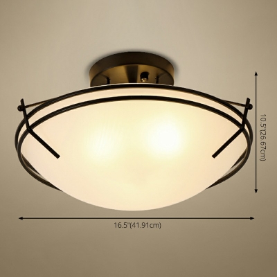 American Country Style 3 Lights Dome Shade Semi Flush Mount Light for Bedroom