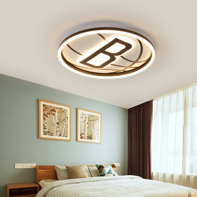 B Shape Ceiling Light LED Light Circle Acrylic Shade Flush Mount Ceiling Light for Children Bedroom for Black-White