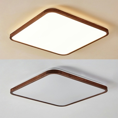 Brown LED Flush Mount Light Asian Style Wood Acrylic 2 Inchs Height Ceiling Lamp for Bedroom