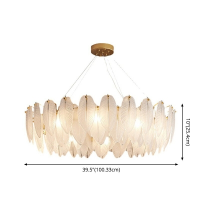 Clear Textured Glass Leaf Chandelier Contemporary Hanging Light Kit in Gold