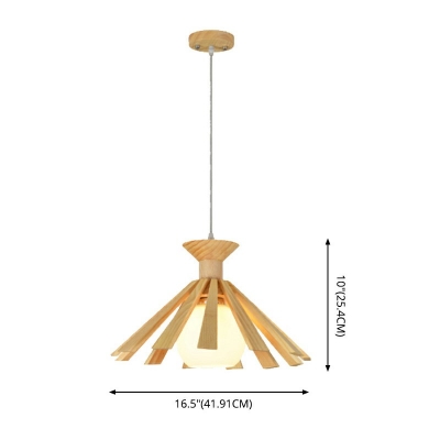 Cone Frame Modern Dining Room Pendant Wood 1-Bulb Hanging Lamp for Dining Room