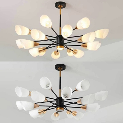 Cream Glass Shade LED Suspension Light 29.5 Inchs Height Nordic Style Chandelier Lighting in Gold-Black