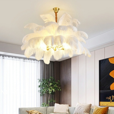 Feather Layers Pendant Chandelier Contemporary 6 Head Hanging Ceiling Light for Bedroom