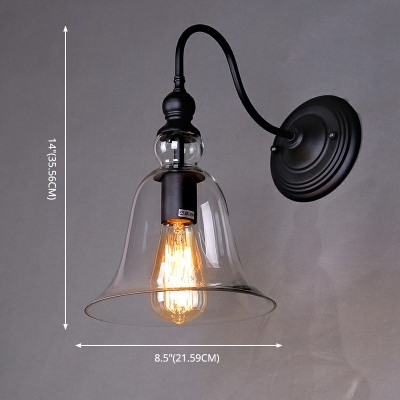 Industrial Clear Glass Single Light Bell Shade 8.5 Inchs Wide Wall Sconce in Black for Barn Farmhouse Porch